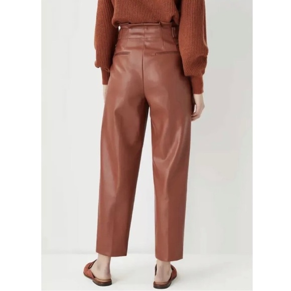 NWOT Ann Taylor The Faux Leather Paperbag Ankle Pants in Morrocan Spice Size 00 - Picture 2 of 15